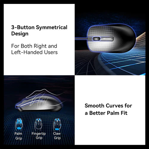 Vention 3-Button USB Wired Mouse – Ergonomic Optical Computer Mouse (KTABG)