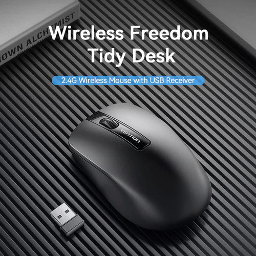 Vention 3-Button Wireless Mouse with USB Receiver – Ergonomic Optical Computer Mouse (KTBB0)