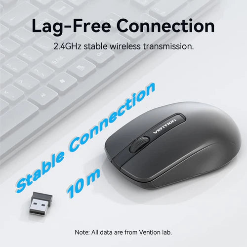 Vention 3-Button Wireless Mouse with USB Receiver – Ergonomic Optical Computer Mouse (KTBB0)