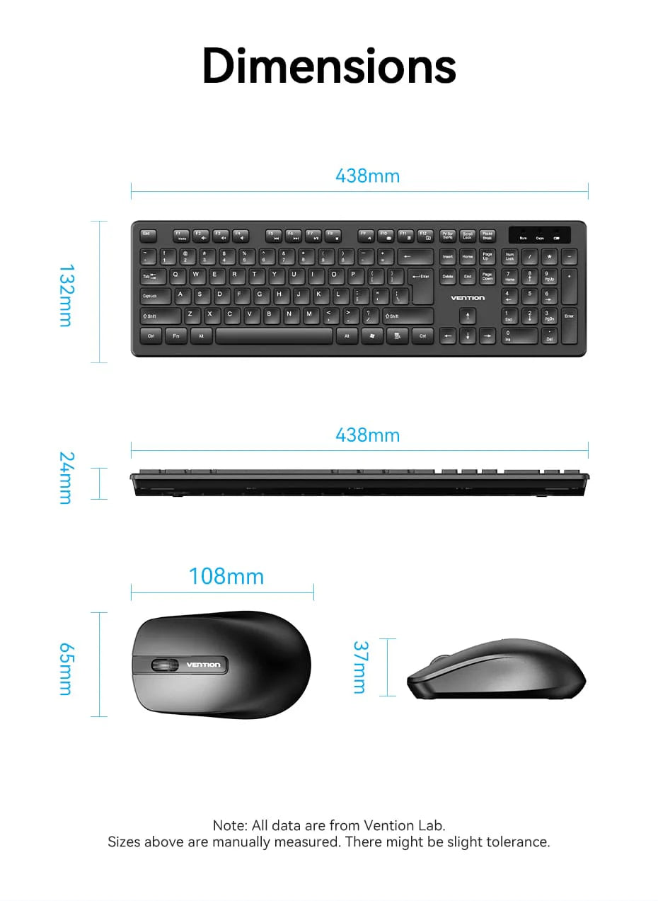 Vention Wireless Keyboard and Mouse Combo – Ergonomic Full-Size Desktop Set (KTDB0-EN)