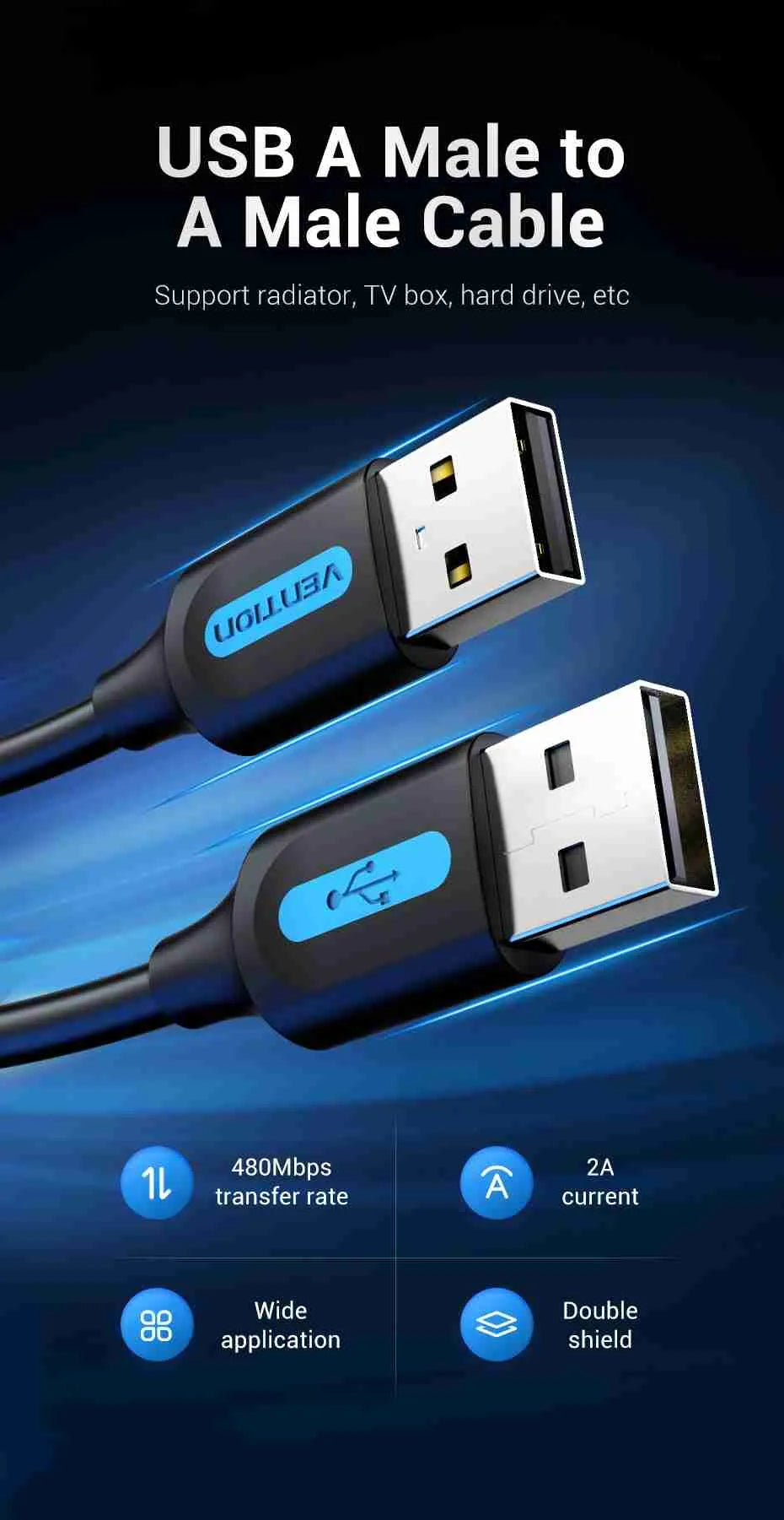 Vention USB 2.0 A Male to A Male Cable 1M Black PVC Type – VEN COJBF