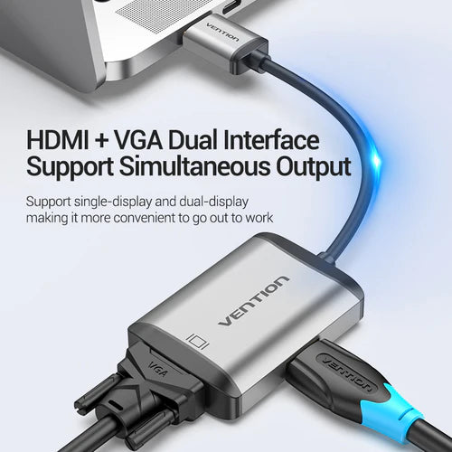Vention HDMI to HDMI + VGA Converter (VEN-AFVHB) – Dual Display Adapter for Laptop, PC, Monitor & Projector