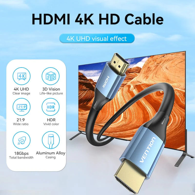 Vention HDMI 2.0 Male to Male Cable ( Blue) – ALHSN High-Speed 4K Ultra HD HDMI Cable for TV, Monitor & Gaming