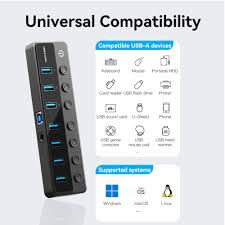 Vention CHXB0-UK 7-Port USB 3.0 Hub with Individual Power Switches &amp; DC 5.5mm Power Adapter – High-Speed USB Expansion for Laptops &amp; PCs