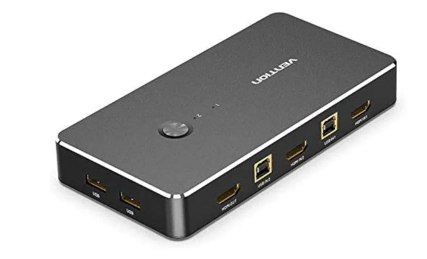 Vention 2-in-1 Out VGA KVM Switch (DBEBO) – Black Metal Type KVM Switch for Seamless Control of Two Computers