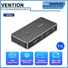 Vention 2-in-1 Out VGA KVM Switch (DBEBO) – Black Metal Type KVM Switch for Seamless Control of Two Computers
