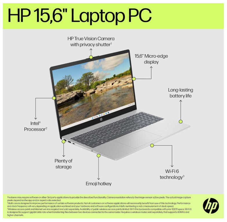HP 15-fd0250wm Laptop Intel Core i5-1334U 13th Gen, 15.6″ HD, 8GB RAM, 512GB SSD, Intel Iris Xe, Windows 11 Home
