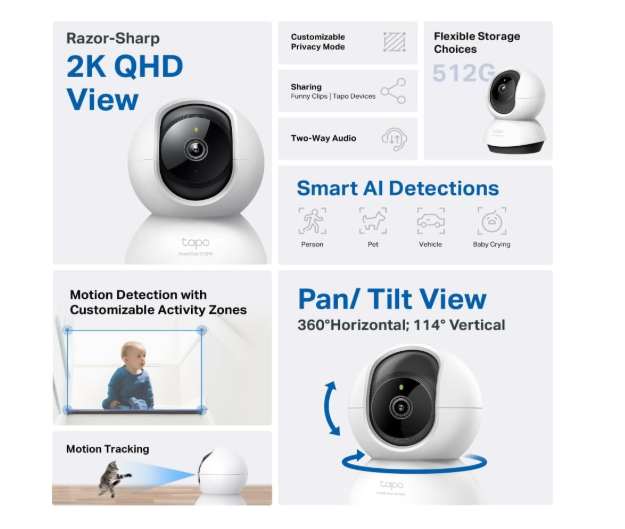 TP-Link Tapo C220 Pan & Tilt AI Home Security Wi-Fi Camera with Night Vision & Motion Detection