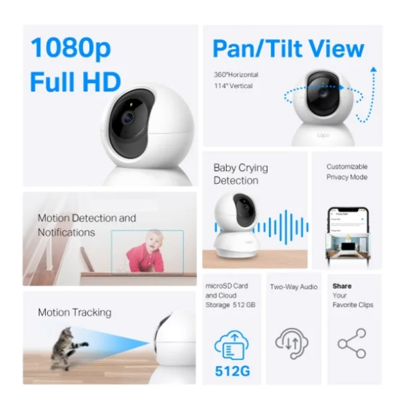 TP-Link Tapo C200C Pan & Tilt Home Security Wi-Fi Camera with Night Vision & Motion Detection