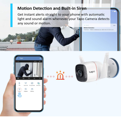 TP-Link Tapo C310 2K Outdoor Security Wi-Fi Camera with Person Detection, Night Vision & Sound-Light Alarm