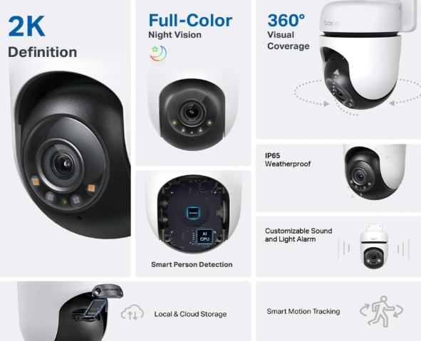 TP-Link Tapo C510WS 2K QHD Outdoor Pan & Tilt Wi-Fi Camera with AI Detection & 360° Coverage