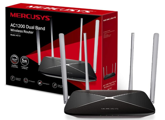 MERCUSYS AC12 AC1200 Dual-Band Wireless Router with High-Speed Wi-Fi & Reliable Home Coverage