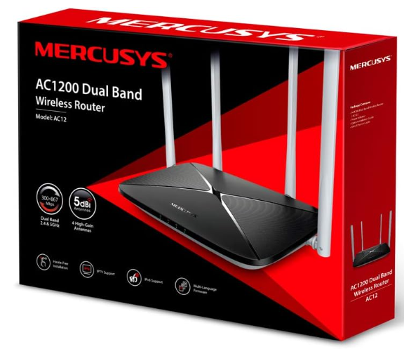 MERCUSYS AC12 AC1200 Dual-Band Wireless Router with High-Speed Wi-Fi & Reliable Home Coverage