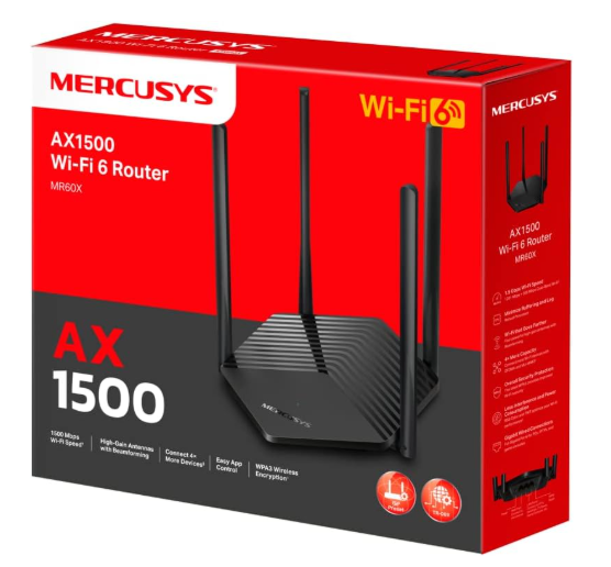 MERCUSYS MR60X AX1500 Dual-Band Wi-Fi 6 Router with High-Speed Performance & Improved Network Efficiency