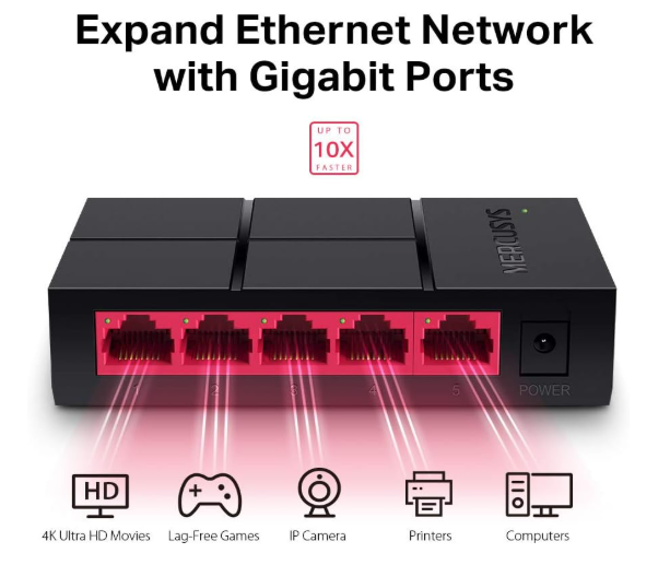 Mercusys MS105G 5-Port Gigabit Desktop Switch for High-Speed & Stable Wired Networking