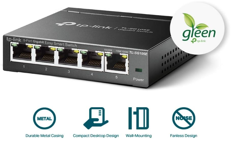 TP-Link TL-SG105E 5-Port Gigabit Smart Switch with Easy Network Control & Traffic Prioritization