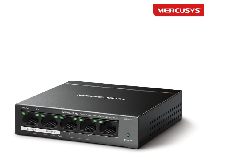 Mercusys MS105GP 5-Port Gigabit PoE+ Desktop Switch with 4 PoE Ports for Cameras, Access Points & Smart Devices