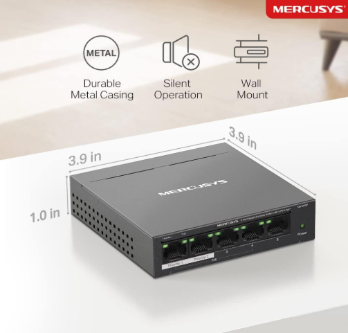 Mercusys MS105GP 5-Port Gigabit PoE+ Desktop Switch with 4 PoE Ports for Cameras, Access Points & Smart Devices