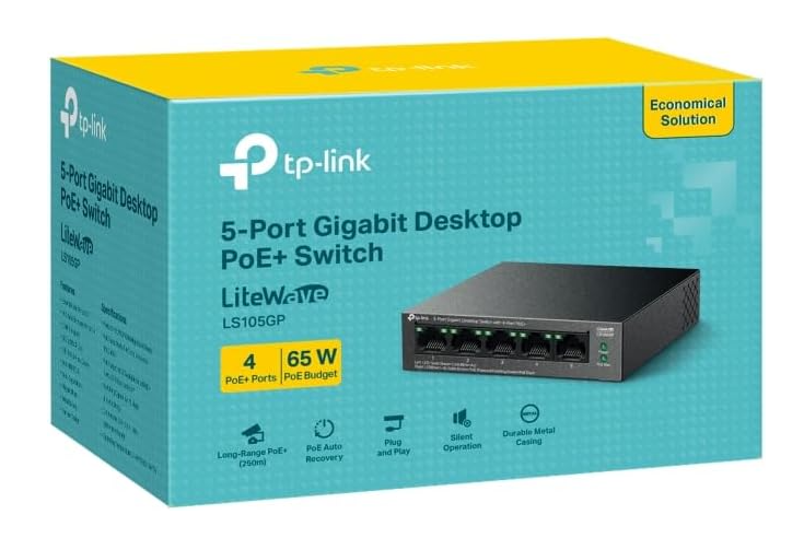 TP-Link LS105GP 5-Port Gigabit PoE+ Switch with 65W PoE Budget & Auto Recovery for IP Cameras and Network Devices