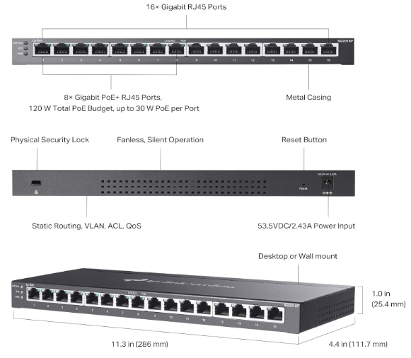 TP-Link TL-SG2016P JetStream 16-Port Gigabit Smart Switch with 8 PoE+ Ports for Business & Network Deployments