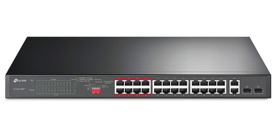 TP-Link TL-SL1226P 24-Port PoE+ Switch with 2 Gigabit Uplink Ports for Surveillance & Network Installations
