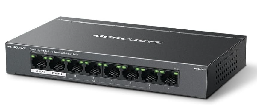 Mercusys MS108GP 8-Port Gigabit PoE+ Desktop Switch with 7 PoE Ports for Cameras, Access Points & Smart Installations