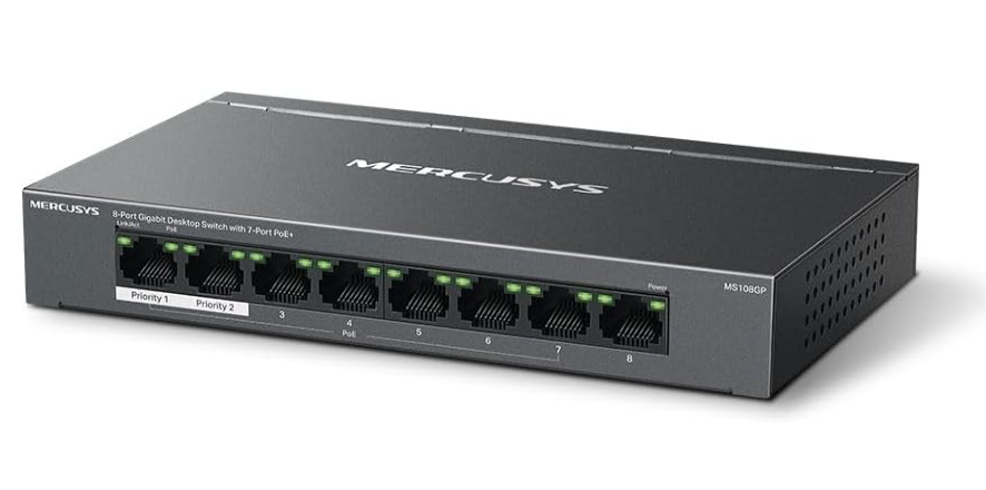 Mercusys MS108GP 8-Port Gigabit PoE+ Desktop Switch with 7 PoE Ports for Cameras, Access Points & Smart Installations