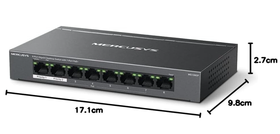 Mercusys MS108GP 8-Port Gigabit PoE+ Desktop Switch with 7 PoE Ports for Cameras, Access Points & Smart Installations