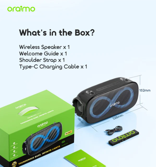 Oraimo SpaceBox Pro OBS-682 Portable Bluetooth Speaker with Powerful Sound & Wireless Playback