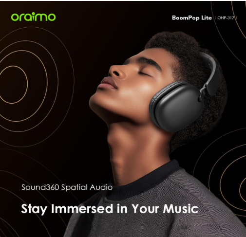Oraimo BoomPop Lite OHP-317 Wireless Headphones – Deep Bass Audio, Lightweight Comfort & Extended Playtime