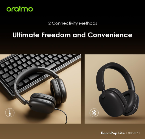 Oraimo BoomPop Lite OHP-317 Wireless Headphones – Deep Bass Audio, Lightweight Comfort & Extended Playtime