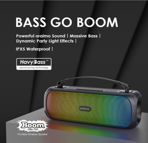 Oraimo Boom OBS-75D 30W Portable Wireless Speaker – Powerful Sound, Deep Bass & Travel-Ready Bluetooth Audio
