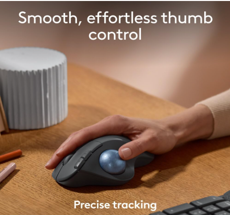 Logitech ERGO M575 Wireless Trackball Mouse – Sculpted Ergonomic Control, Thumb-Operated Precision & Workspace-Saving Design (910-005872)