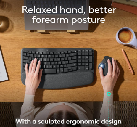 Logitech ERGO M575 Wireless Trackball Mouse – Sculpted Ergonomic Control, Thumb-Operated Precision & Workspace-Saving Design (910-005872)