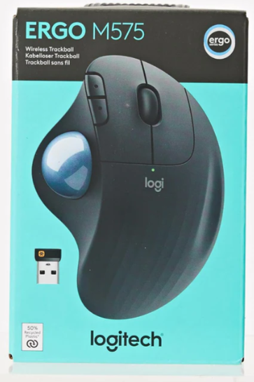 Logitech ERGO M575 Wireless Trackball Mouse – Sculpted Ergonomic Control, Thumb-Operated Precision & Workspace-Saving Design (910-005872)