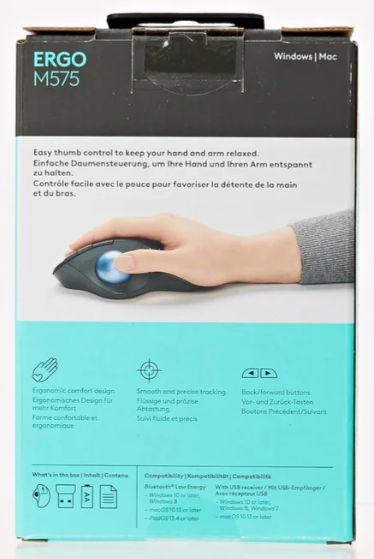Logitech ERGO M575 Wireless Trackball Mouse – Sculpted Ergonomic Control, Thumb-Operated Precision & Workspace-Saving Design (910-005872)