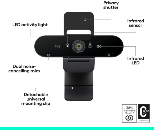 Logitech BRIO 4K STREAM Edition Webcam – Ultra HD Video Clarity, Professional Streaming Optics & Premium Low-Light Performance (960-001194)