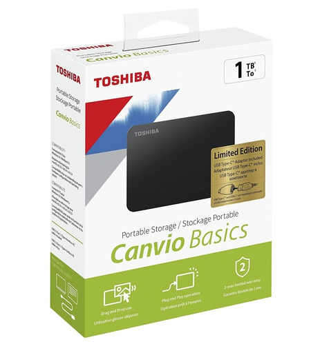 Toshiba Canvio Basics 1TB Portable Hard Drive – Everyday High-Speed File Storage, Compact Travel-Ready Backup & Reliable USB Performance