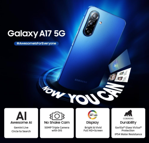 Samsung Galaxy A17 5G Gray – 8GB RAM, 256GB Storage | Long-Term OS Support & 50MP OIS Camera Performance