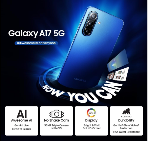 Samsung Galaxy A17 5G Gray – 8GB RAM, 256GB Storage | Long-Term OS Support & 50MP OIS Camera Performance