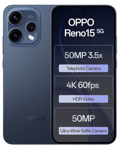 Oppo Reno 15 5G – 12GB RAM, 512GB Storage | Ultra-Smooth Performance Smartphone with Elegant Reno Craftsmanship