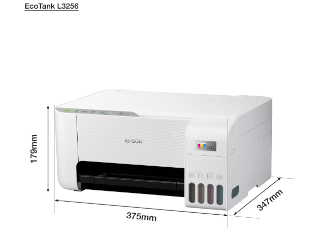 Epson EcoTank L3256 WiFi Ink Tank Printer – A4 Colour 3-in-1 All-in-One, SmartPanel App Connectivity, Compact White Design