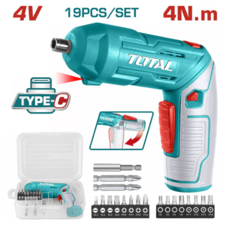 Total TSDLI0442 4V Lithium-Ion Cordless Screwdriver – Type-C Rechargeable Precision Driver with 1.5Ah Battery for DIY & Home Fixes