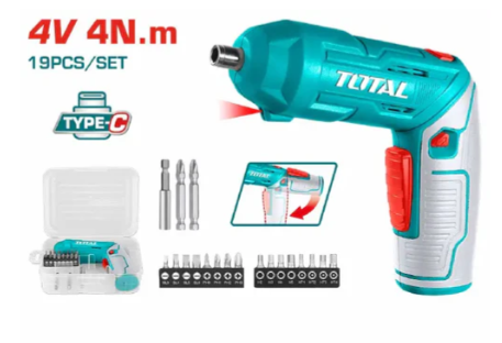 Total TSDLI0442 4V Lithium-Ion Cordless Screwdriver – Type-C Rechargeable Precision Driver with 1.5Ah Battery for DIY & Home Fixes