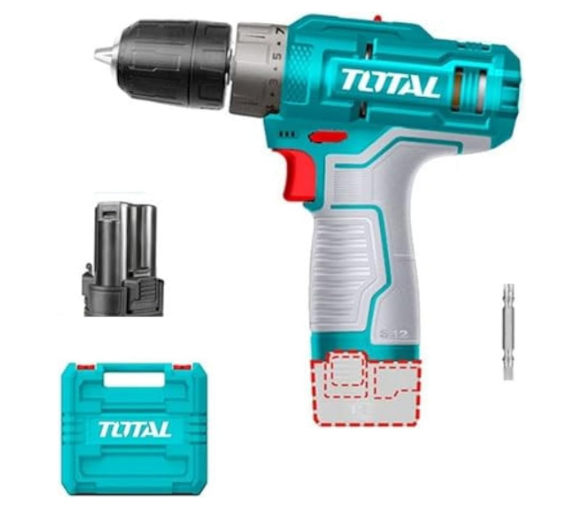 Total TDLI12202 12V Lithium-Ion Cordless Drill Kit – 20N Mechanical 2-Speed Drill with Dual 1.5Ah Batteries & High-Speed Performance