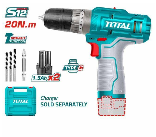 Total TIDLI12202 12V Cordless Impact Drill – 20Nm Compact Power Drill for Drilling, Fastening & Installation Work
