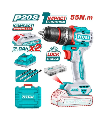 TOTAL TIDLI20558 Compact Brushless Cordless Impact Drill – Precision Power Tool for Fast Drilling & High-Resistance Fastening