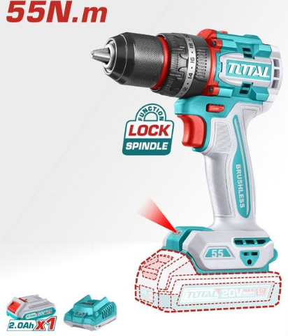 TOTAL TIDLI20558 Compact Brushless Cordless Impact Drill – Precision Power Tool for Fast Drilling & High-Resistance Fastening