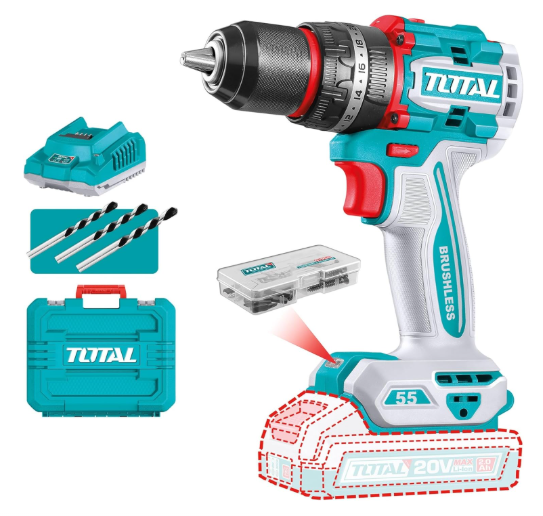 TOTAL TIDLI20558 Compact Brushless Cordless Impact Drill – Precision Power Tool for Fast Drilling & High-Resistance Fastening