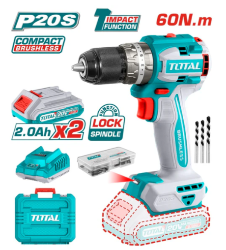 TOTAL TIDLI20602 Compact Brushless Cordless Impact Drill – Precision-Controlled Power for Fast Drilling & Confident Fastening